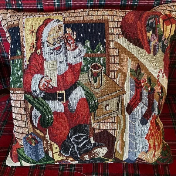 Vintage Santa Claus Christmas Tapestry Pillow 18x18 Inch Feather Fill Festive - Picture 15 of 16